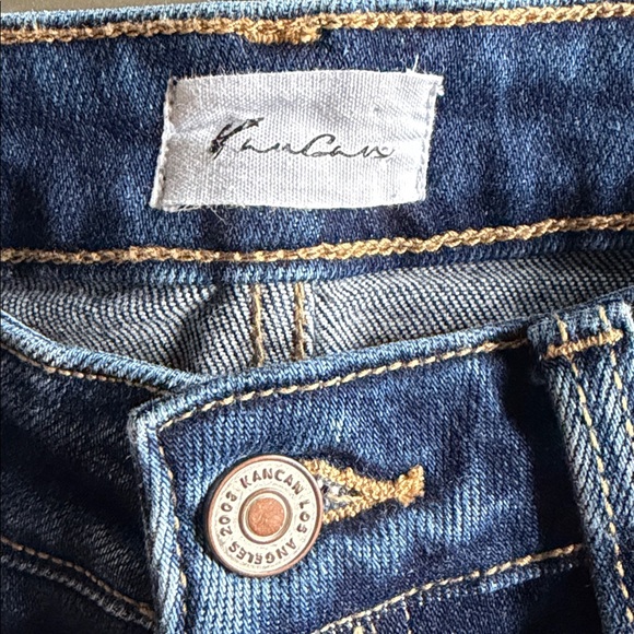 KANCAN Dark Wash Bootcut Jeans Frayed Hem Stretch Size 25 Flare Denim - Picture 13 of 16